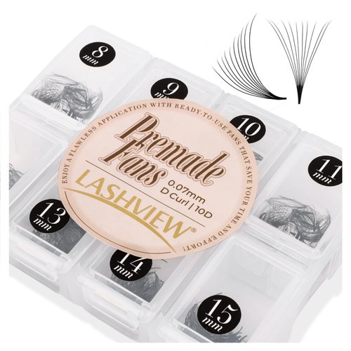 LASHVIEW 1000 Fans Pre Made Fans Lash Extensions, 3D 5D 10D Premade Fans Eyelash Extensions 8-15 mm Mixed Length Promades Eyelash Fans Professional Pre Made Lash Fans (10D-0.07-D 8-15mm)