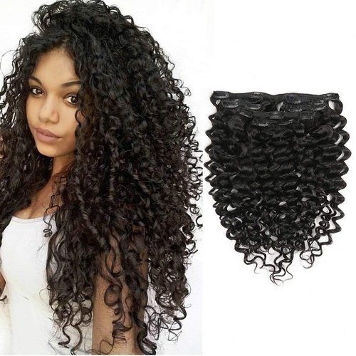 Clip in Human Hair Extensions Jerry Curly 3B 3C Curly Real Hair Clip in Extensions For Black Women Natural Black Color 100% Brazilian African American Hair Extension (20 inch, Jerry Curly #1B)