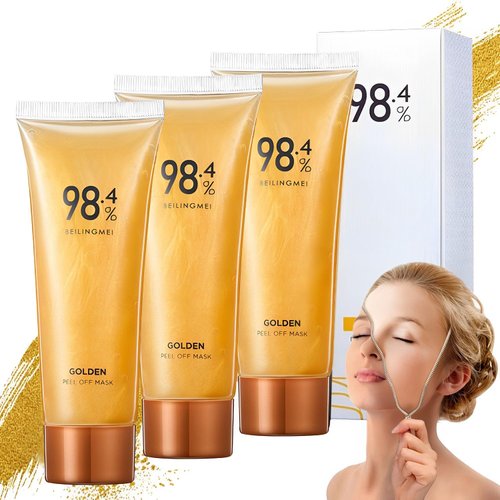 YILIXI 98.4% Golden Peel Off Mask, Gold Foil Peel off Facial Mask, Beilingmei Exfoliating Tear Off Face Mask, Includes Gold Leaf, Cleanses Pores, Moisturises Deep Cleansing, Reduces Fine Lines (3pcs)
