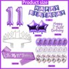 Purple 11th Birthday Decorations for Girls, Includes Happy Birthday Banner, Balloons, Silver Crown, Lavender Glitter 11 Year Old Cake Topper and It’s my 11th Birthday Sash, 11th Birthday Gifts