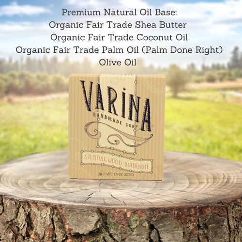 Varina Natural Sandalwood Bourbon Bar Soap - Gentle Cleansing for Sensitive Skin (Sandalwood Bourbon, 3 Pack)