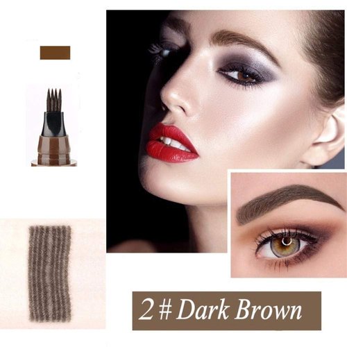QUEMISS Eyebrow Pen Microblading 4 Fork Tip Eyebrow Pencil Creates Lasting MakeUp Professional Natural Brow Pen Cover Sparse Areas Daily Waterproof 3D Brow Pencil (02#Dark Brown)