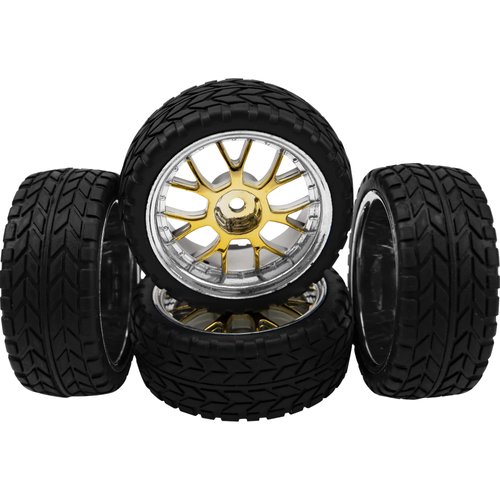 4Pack HIRCQOO 12mm Hex Plastic Wheel Rims & 2.59" Rubber Tires Set w/Foam Compatible with Traxxas Kyosho HPI Tamiya TT-01 TT-02 Sakura HSP 1/10 RC On-Road Touring Car (Yellow)