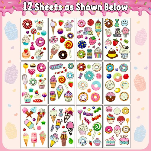 Partywind 145 Luminous Styles Donut Party Supplies Temporary Tattoos for Kids, Glow Donut Ice Cream Birthday Party Decorations Favors for Girls, Donut Themed Tattoo Stickers with Cupcake Candy
