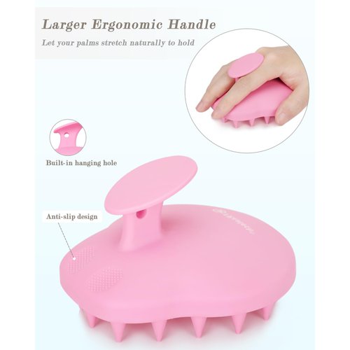 FREATECH Hair Scalp Massager Shampoo Brush (One Piece of Solid Silicone), Fine Scrub to Exfoliate, Fits Perfectly to The Scalp and Palm, Dandruff Removal and Hair Growth, Hygienic & Sturdy, Pink