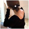 Zeshimb Velvet Bow Hair Clips Black Satin Ribbon Bow Clip Bow Pearl Ponytail Holder Clip Headpieces Long Tail Hair Bow Headwear Hair Accessories for Women and Girls Gifts