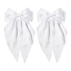 White Hair Bow for Women- Furling Pompoms Pack of 2 Satin Big White Bow Hair Clip for Girls Long Ribbon Alligator Clip Hair Barrettes for Women,Hair Pieces Bridal Wedding Accessories