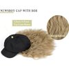 Qlenkay Newsboy Cap with Bob Hair Extensions Black Hat Wig 8 Panel Visor Beret Attached Synthetic 14'' Short Curly Wavy Hairpiece for Woman Ash Blonde