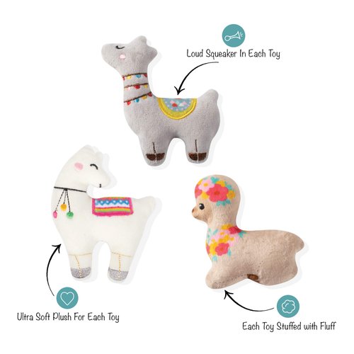 FRINGE STUDIO Pet Toy, Small Dog Toy Set, Llama Love, 3 Pieces (289409)