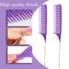 SKYPIA 3 Piece Professional Dyeing Hair Comb Set, Highlight Combs for Hair Stylist Weaving Styling Brush Set with Long Stainless Steel Rat Tail Stylist Combs, Purple & Pink