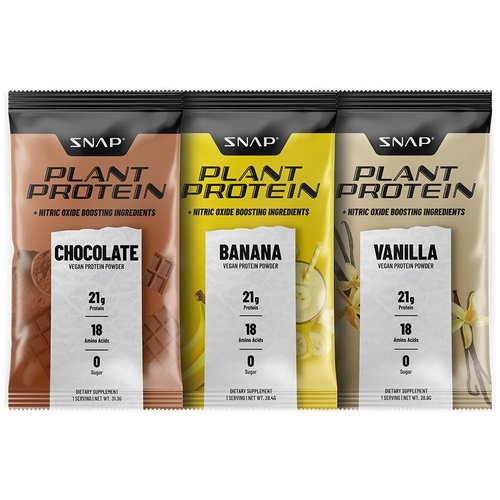 Snap Supplements 100% Plant Based Protein Powder Stick Packs with Nitric Oxide Booster (10 Pack, Variety Pack)