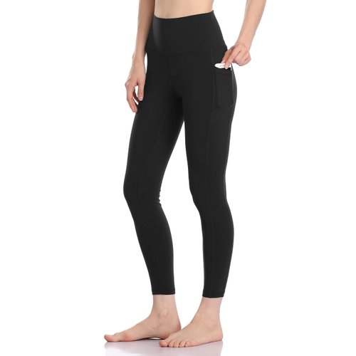 Colorfulkoala Women's High Waisted Tummy Control Workout Leggings 7/8 Length Yoga Pants with Pockets (M, Black)