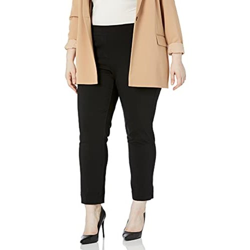 SLIM-SATION Women's Wide Band Pull On Ankle Pant with Tummy Control, 16, Black