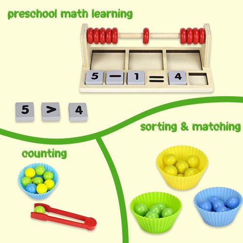 MICKYU Counting and Coloring Sorting Toys, Montessori Abacus Number Blocks Math Toys, Preschool Learning Activities Homeschool Supplies for Toddlers