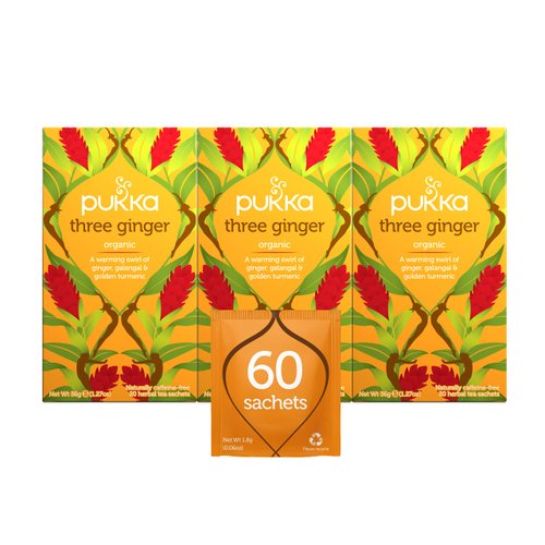 Pukka Three Ginger, Organic Herbal Tea With Turmeric &amp; Galangal, Perfect for After Meals, 20 Coun...
