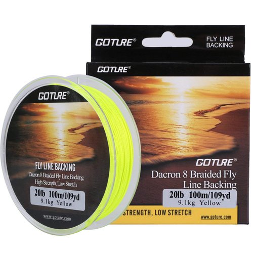 Goture Fly Fishing Line Backing 8 Strands Braided Dacron Low Friction for Trout Bass Pike Saltwater Freshwater 20lb 109yd (20lb Yellow)