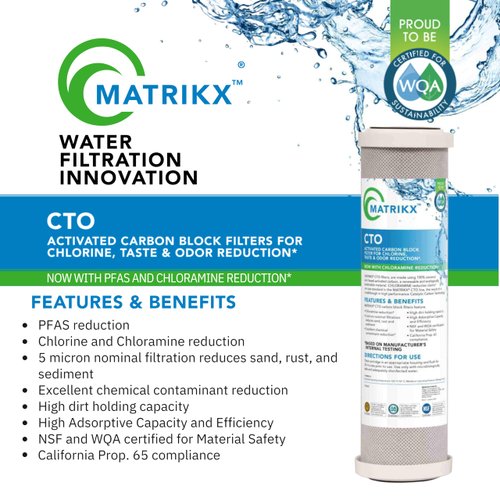 Matrikx 10 inch CTO Carbon Block Filter now with Chloramine Reduction, 2.5 inch x 10 inch, 32-250-10-MATRIKX, Gray
