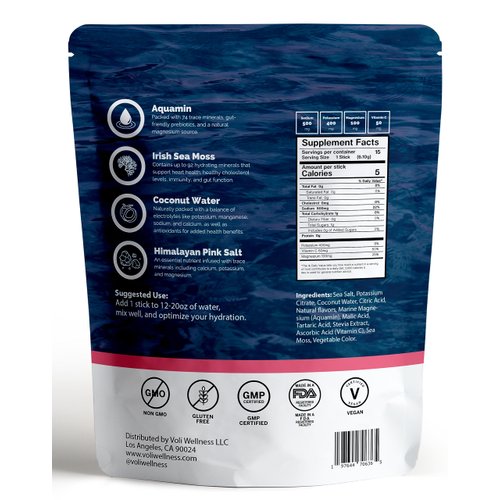 Voli Hydration, Sunset Strawberry, Superfood Hydration, Irish Sea Moss, Aquamin (Natural Magnesium), Coconut Water, Himalayan Pink Salt, Low-Calorie Hydration, 15 Servings (Pack of 1)