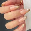 Press on Nails Almond Medium 24Pcs Glossy Full Cover Acrylic Gold Glitter French Tips False Nails with White Heart Designs Glue on Nails Artificial Valentine's Day Fake Nails Stick on Nails for Women