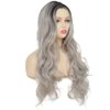 Tseses Curly Ombre Grey Wig for Women Long Wave Black Roots Synthetic Hair Natural Looking Cosplay Daily Party Costume Wig