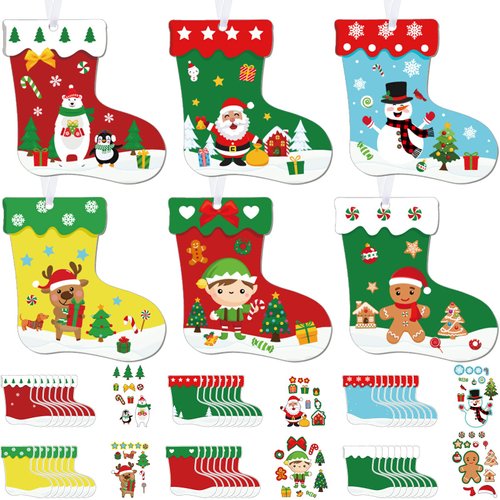 48 Pcs Christmas Craft Kits for Kids Christmas Stockings Christmas Tree Stockings Ornaments Kit Make Your Own Christmas Craft DIY Stockings Cutouts for Holiday Farmhouse Decor Handcraft Supplies