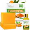 URZTUL 2 PCS Turmeric Soap Bar & 1 Pack Turmeric Oil for Face & Body, Nautral Tumeric Skin Care Soap Deep Cleanses, Soothing, Hydrating Turmeric Vitamin C Vitamin E Oil for All Skin Type