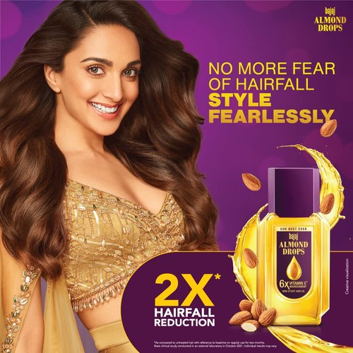 Bajaj Almond Drops Hair Oil 6X Vitamin E Nourishment Non-Sticky Hair Oil For Hair Fall Control 190ml (Transparent)