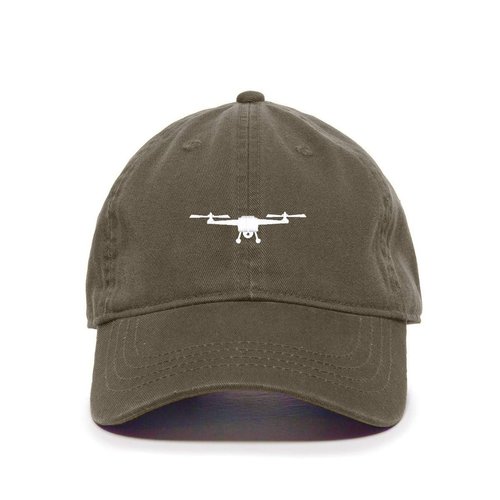 Tech Design Drone Symbol Baseball Cap Embroidered Cotton Adjustable Dad Hat Olive