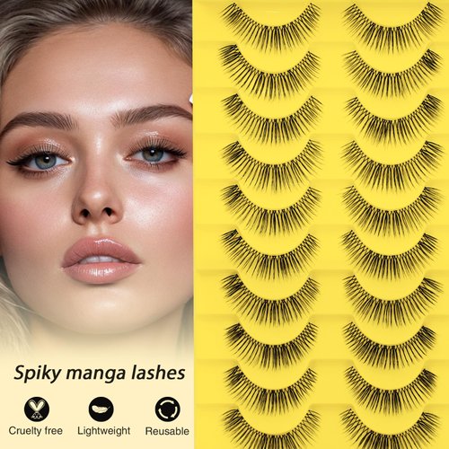 OHY Natural False Eyelashes Wispy Lashes Natural Look Strip Lashes Fake Eyelashes D Curl Lashes Strip Soft and Comefotable Natural Strip Lashes 10 Pairs