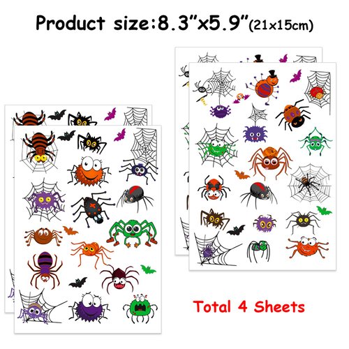 Temporary Tattoos For Kids, Halloween Tattoo Waterproof Cute Designs Stick on Children Tattoos, 80Pcs Cute Spider Stickers for Kids Children Party Favors