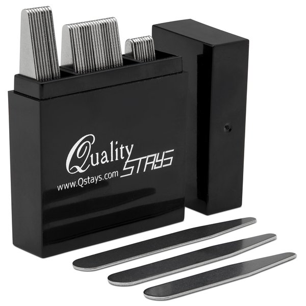 Quality Stays Metal Collar Stays for Men – Set of 40 Dress Shirt Collar Stays for Men, 3 Sizes in a Divided Box