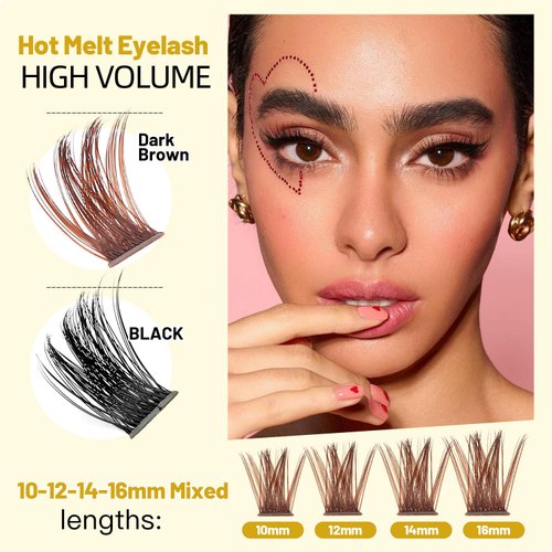 VAYATOR Color Lash Cluster Light Brown Dark Brown Black Brown Various Colored False Eyelashes Clusters Professional Makeup Lash Cluster Grafted Eyelash Extension (Dark Brown-10-12-14-16mm mixed)