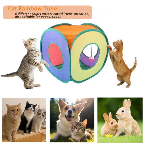 POSAPET Cat Kitten Toys for Indoor Cats 42 Pack,Interactive Kitten Cat Toy Set with Collapsible Cat Tunnel Tube Tent, Cat Kitten Feather Wand Teaser with Bell