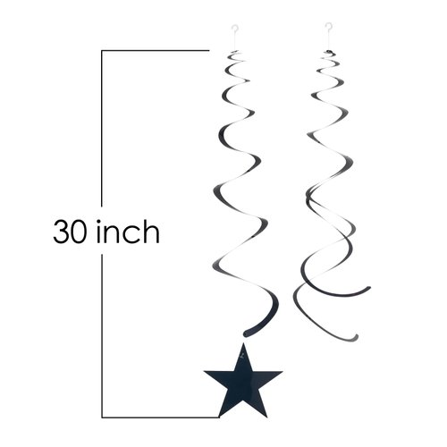 Red Black Gold Star Hanging Swirl Decorations Stars Streamers Foil Swirls for Ceiling Decorations Party Supplies, Pack of 30