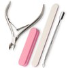 SUNUV 4PCS Cuticle Nippers, Cuticle Pusher with Nail File and Buffer Set, Cuticle Remover with Cuticle Trimmer, Cuticle Cutter, Professional Stainless Steel Durable Pedicure Manicure Nail Care Tools