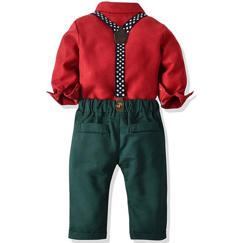Toddler Dress Suit Baby Boys Clothes Sets Bowtie Shirts + Suspenders Pants 3pcs Gentleman Outfits Suits 6Month - 6Years (Red, 18-24M)