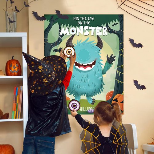 Haunt Couture Reusable Halloween Party Games with Rewards - Pin The Eye on The Monster - 30 Players -02
