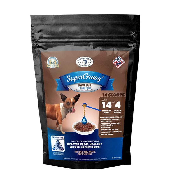 SuperGravy PAW jus - Natural Dog Food Gravy Topper - Hydration Broth Food Mix - Human Grade – Kibble Seasoning for Picky Eaters – Gluten Free & Grain Free, Made in USA 14 Scoops, 01088