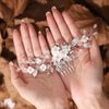 Gorais Flower Bride Wedding Hair Comb Silver Crystal Bridal Hair Piece Rhinestone Headpiece Leaf Hair Accessories for Women and Girls