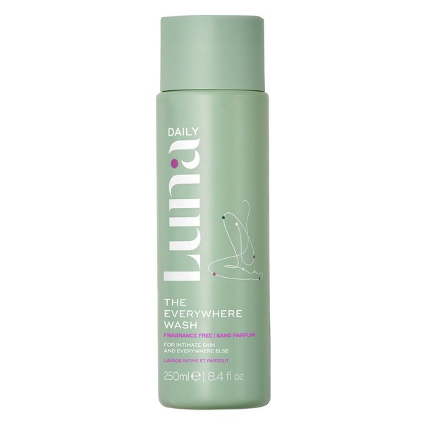 Luna Daily The Everywhere Wash 250ml Fragrance Free | Gentle Body Wash | Travel Size, Unscented, Natural, Hydrating, pH Balanced
