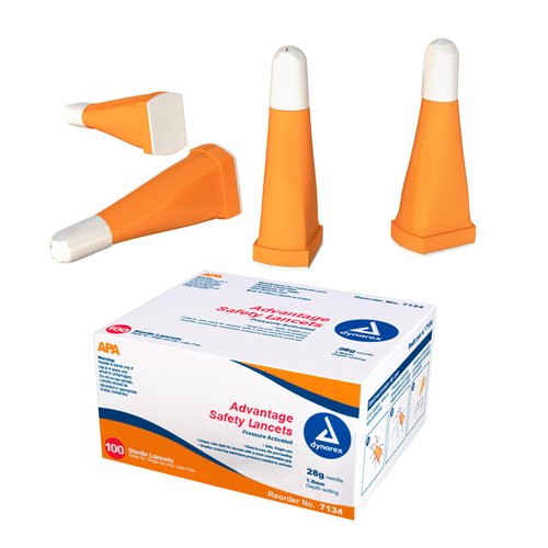 Dynarex Advantage Pressure-Activated Safety Lancets - Auto Retracting Needles - Pre-Loaded & Ready-to-Use, Gamma Sterilized - 28G - 1.8 mm - 1 Box of 100