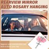 Konohan 2 Pieces Car Rosary Rearview Mirror Auto Rosary Religious Car Mirror Hanging Accessories for Car Personalized Protection Charm for Auto Decors (Rose)