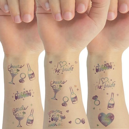 Bachelorette Temporary Tattoos, 40 Iridescent Styles Bachelorette Party Decorations | Fun Bridesm...