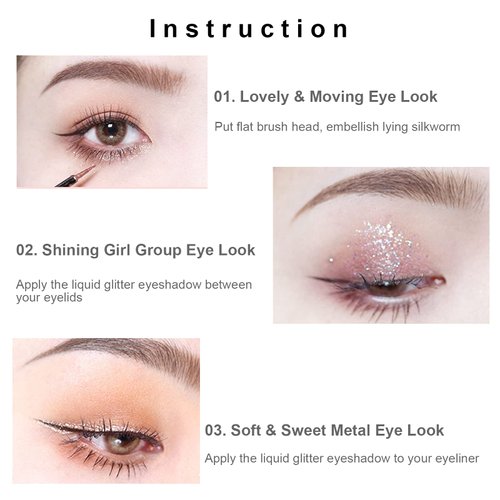 VERONNI Liquid Glitter Eyeshadow Eyeliner -Korean Makeup,6 Colors Metallic Glitter Shimmer Eye Shadow Makeup Kit,Pigmented,Quick Drying Waterproof Long Lasting Sparkling Eye Glitter Make Up