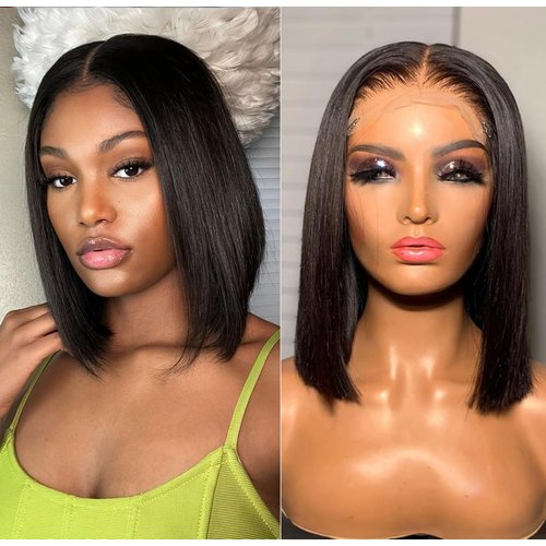 6x6 Bob Wig Human Hair (14 Inch) Straight 6x6 Bob Closure Wigs Human Hair Brazilian Glueless Wigs Human Hair Straight Short Bob Wigs for Black Women Pre Plucked with Baby Hair 150% Density