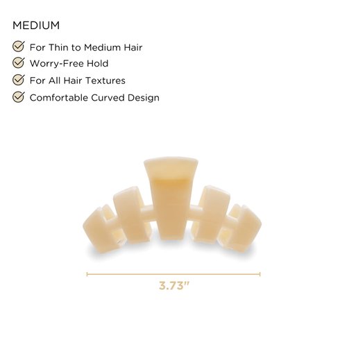TELETIES - Medium Hair Clip - Strong Grip, Bendable Teeth, Comfortable Curved Design - Ideal for Medium-Thick Hair - For All Hair Textures - Almond Beige