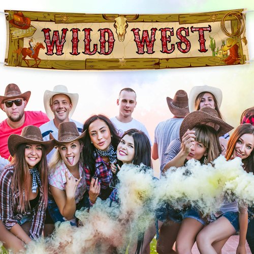 Cowboy Party Decorations Cowboy Banner Western Scene Setters for Cowboy Decorations Party Wooden House Barn Banner Western Party Supplies Wild West Backdrop Background 15.7 x 72 Inch