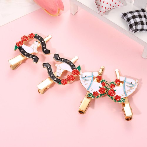 4PCS Kentucky Derby Hair Clips for Women Derby Riding Suit Horse Horseshoe Hairpins Kentucky Derby Hair Accessories Outfits Horse Racing Derby Fan Gifts (4PCS White&Black)