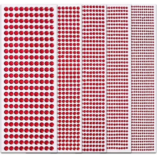 3555PCS Rhinestone Stickers Red Gem Stickers Jewels for Crafts Face Gems Temporary Tattoos Acrylic Bling Stickers 3/4/5/6/8 MM Stick on Body Jewels Makeup Crystal Hair Nails for DIY Crafts