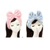 LASSUM 2 Pcs Soft Caroset Fleece Hairlace Headband, Bowknot Elastic Hair Band Hairlace for Washing Face Shower Spa Makeup,Pink+Blue